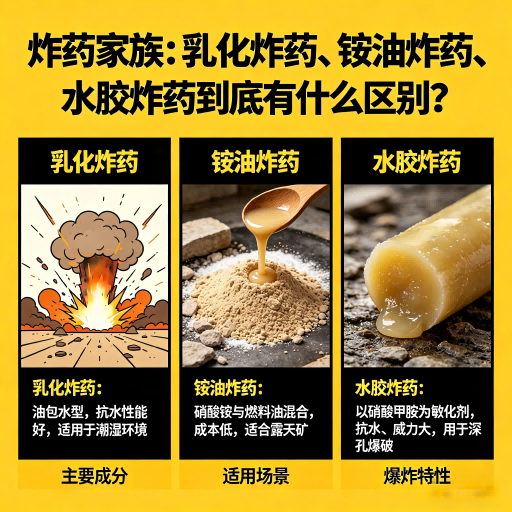 朝阳炸药家族：乳化炸药、铵油炸药、水胶炸药到底有什么区别？
